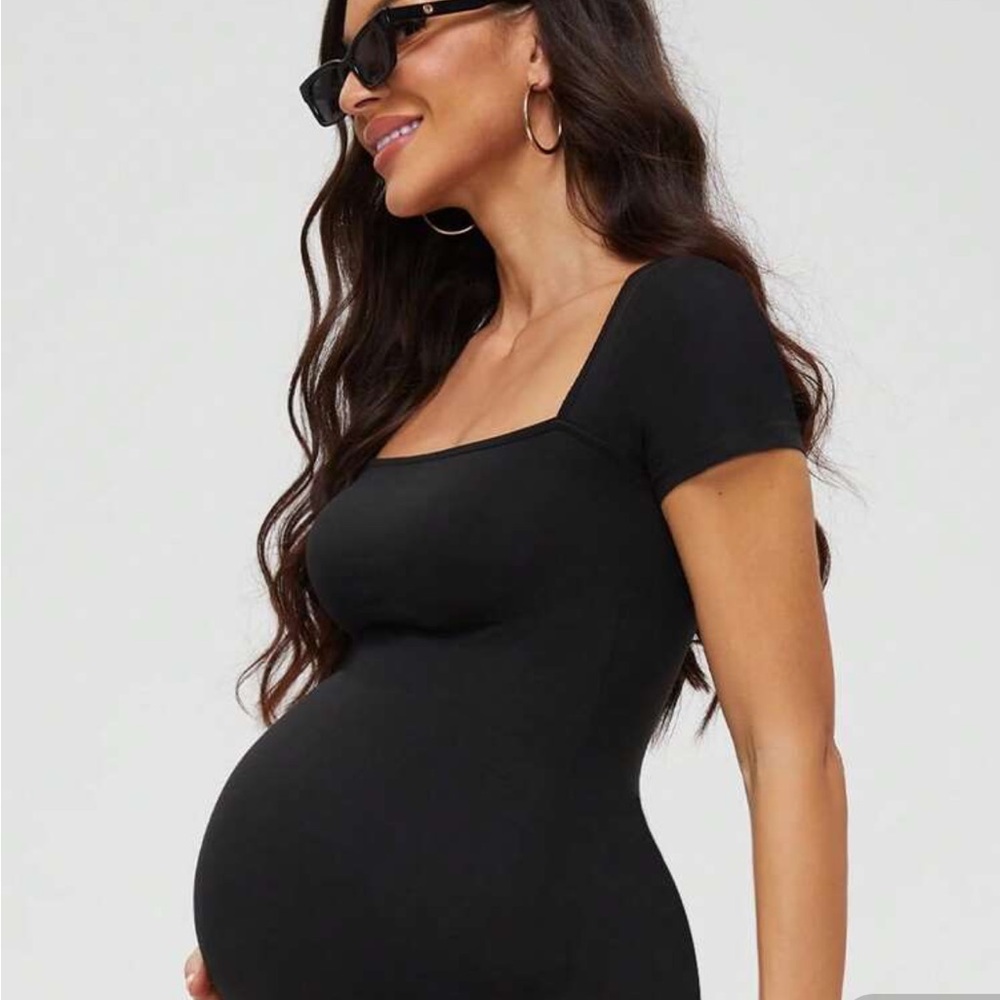SHEIN Black Square Neck Maternity Romper